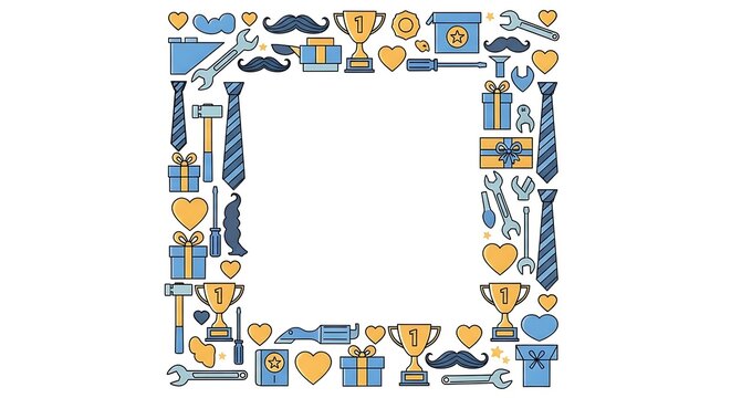Father's day frame celebrating dad with ties trophies mustaches