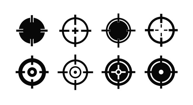 Crosshair target icons set black silhouette high quality