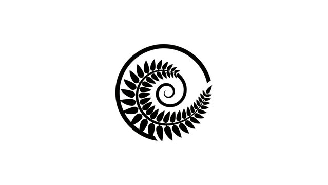 Black spiral fern frond within a broken circle