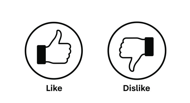 thumbs up and down icons in circles black and white silhouette