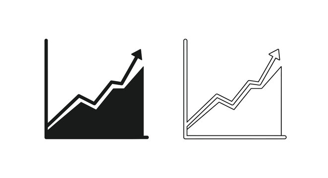 rising graph icon set black and white line silhouette