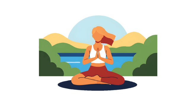 woman meditating in nature with yoga and serene landscape
