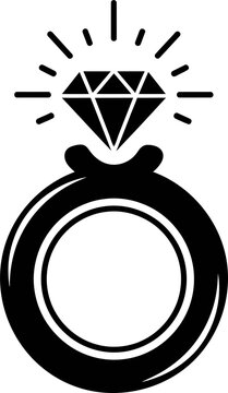 Sparkling diamond engagement ring icon symbol love and silhouette icon design