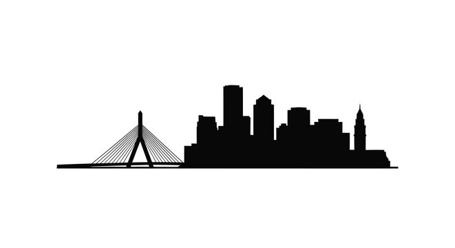 City skyline silhouette with Zakim bridge black on white background silhouette