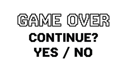 Fototapeta premium Game over screen with continue options pixel art silhouette