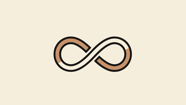 A minimalist infinity symbol with brown and black outlines on a cream background
