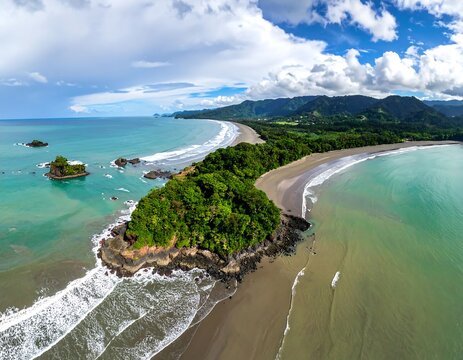 Lush green headland meets turquoise ocean