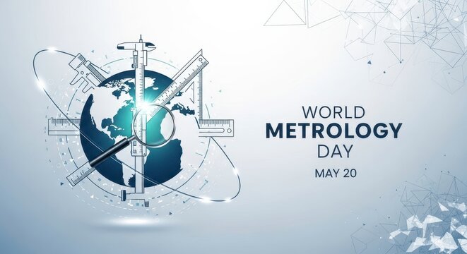 world metrology day globe with satellite and measurement tools illustration