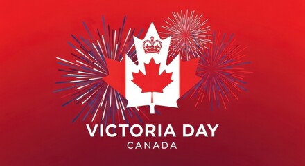 Fototapeta premium victoria day canada celebration with maple leaf fireworks and national flag