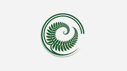 Green fern frond unfurling in a spiral within a circular frame © Sendal
