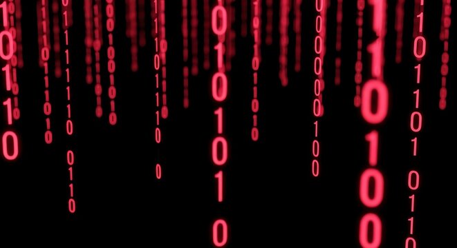 Digital Rain Red Binary Code Flowing on Black Background