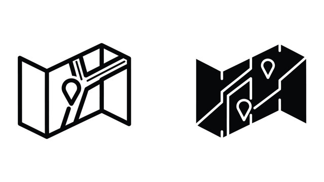 Isometric map pin location icons in different styles