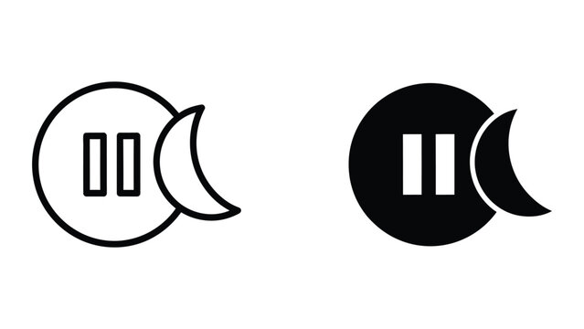 Black and white pause play media icons with moon symbols