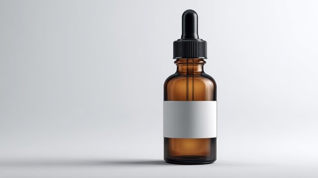 Close-up image of a dropper bottle with empty label for product branding