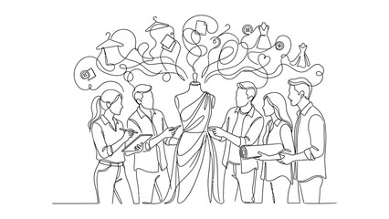 Obraz premium Continuous line drawing of diverse business people.
