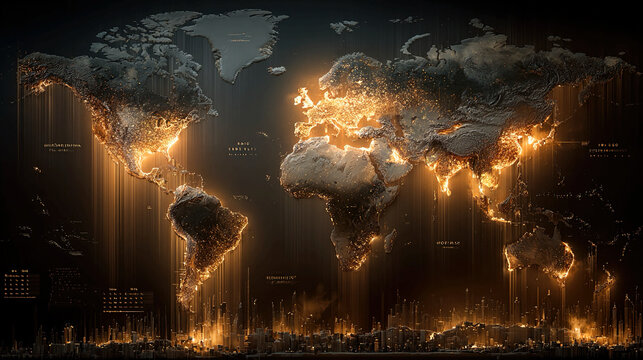 World map with burning regions highlighting global warming impact, climate change crisis, environmental risks, rising temperatures, and urgent need for international cooperation