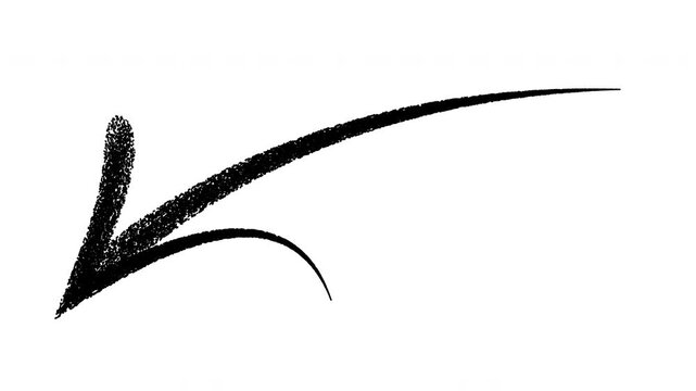 Hand-drawn black ink arrow animation pointing left on white background, doodle pointer