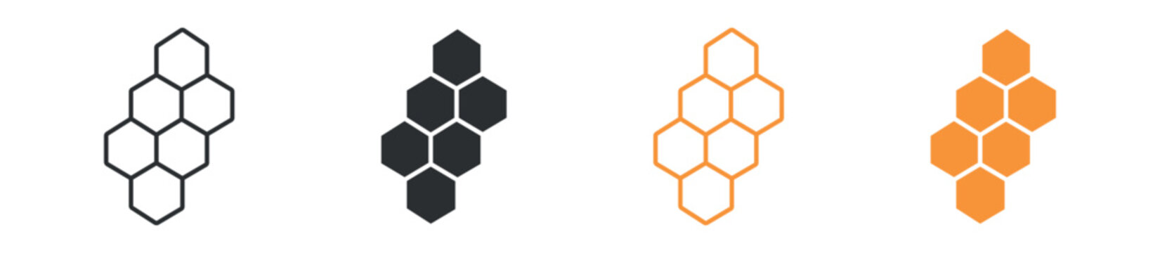 Honeycomb hexagon icon set. geometric hexagonal cells structure. beekeeping and natural pattern concept. vector illustration.