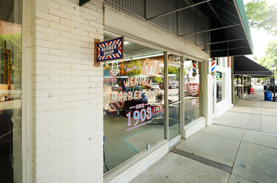 Wendell, NC - USA - 4-14-2026: The Wendell Barber Shop in downtown Wendell, North Carolina, serving the town since 1903