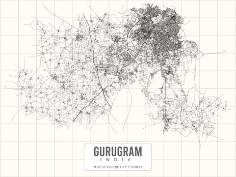 Gurugram City Map Editable Vector Detailed Urban Street Map Uttar Pradesh India copy.eps