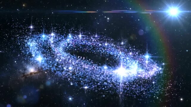 Sparkling Blue Galaxy Swirls in Deep Space with Lens Flare.