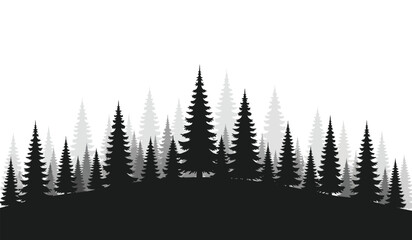 Dense forest of coniferous trees in varying shades of gray and black a dramatic landscape silhouette high quality professional detailed modern elegant stylish clean © Thysl2000
