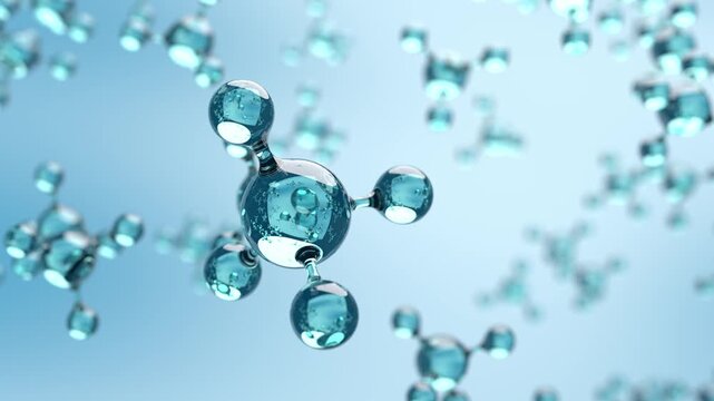 Seamless loop of blue glass tetrahedral molecule floating in laboratory background for pharmaceutical research Molecules Looping 3D Animation