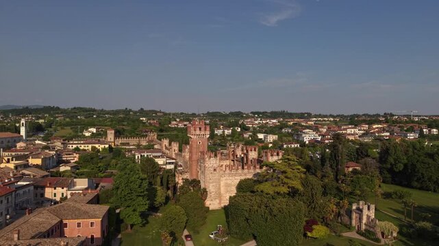 Aerial view of Scaligero Castle in Lazise , Lake Garda , Italy