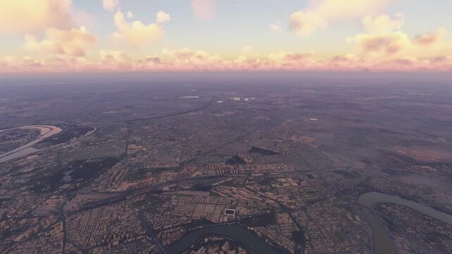 Sunset aerial view of Baghdad City. Iraq