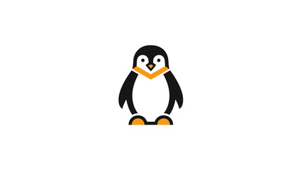 Fototapeta premium A minimalist cartoon penguin with orange accents stands on white