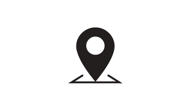Black map pin icon with a circle inside on a white background