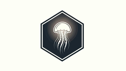 Minimalist hexagonal emblem with a white jellyfish illustration © Muhammad
