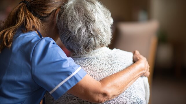 Caregiver Comforting Elderly Patient in Home Setting