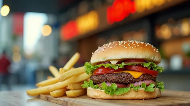 Fast-paced modern lifestyle, enjoying delicious but unhealthy fast food, indulging in quick meals.