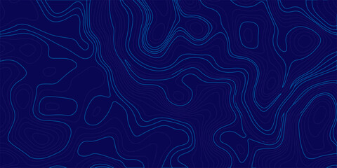 Dark blue topographic map background with neon cyan contour lines, abstract geographic relief pattern for tech designs. Organic terrain elevation pattern. Blue contour lines on a dark background.  © Creative Lis