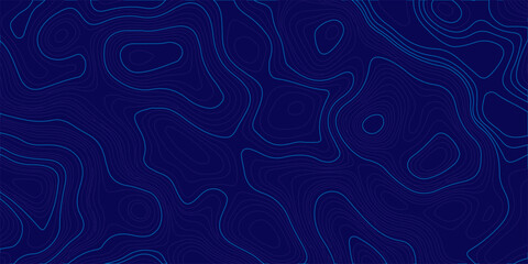 Dark blue topographic map background with neon cyan contour lines, abstract geographic relief pattern for tech designs. Organic terrain elevation pattern. Blue contour lines on a dark background.  © Creative Lis