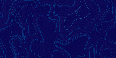 Dark blue topographic map background with neon cyan contour lines, abstract geographic relief pattern for tech designs. Organic terrain elevation pattern. Blue contour lines on a dark background.  © Creative Lis