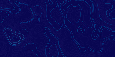Dark blue topographic map background with neon cyan contour lines, abstract geographic relief pattern for tech designs. Organic terrain elevation pattern. Blue contour lines on a dark background.  © Creative Lis