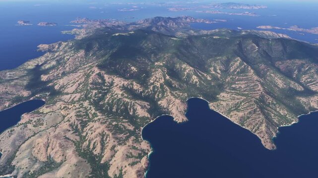 Top aerial shot of Komodo National Park in Nusa Tenggara Tim. Indonesia