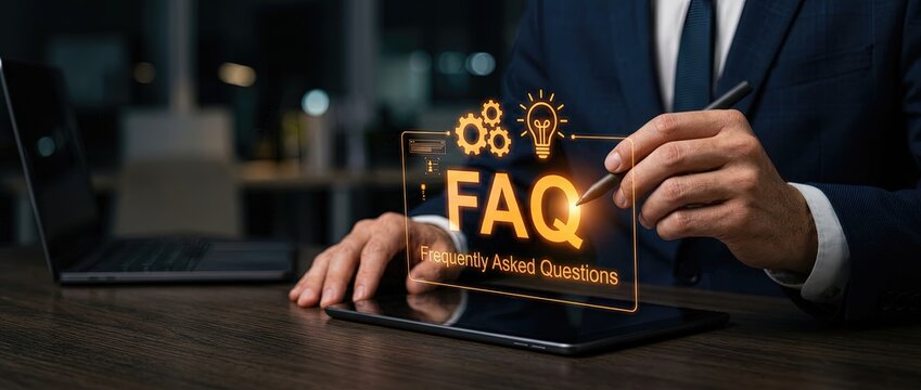 Business faq session office environment digital interaction modern workspace close-up view enhancing customer engagement with technology