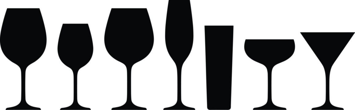 Drinkware silhouette illustration set, vector design for beverages, barware, and lifestyle artwork
