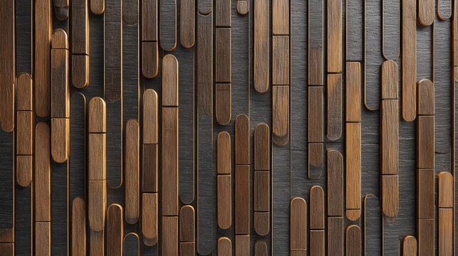 Wooden strips form a repeating design on a textured surface.