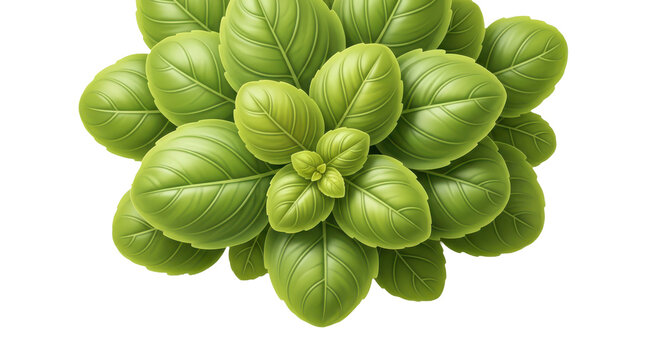 A vibrant bunch of fresh green basil leaves isolated on transparent background