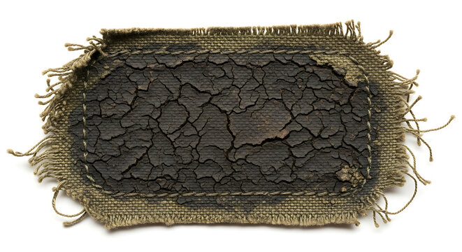 Cracked Leather Patch with Rough Edges Isolated on White Background