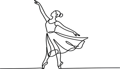 Single line drawing of a ballerina in a graceful pose dancer ballet © Alifa