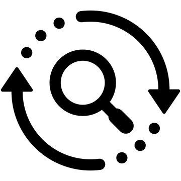 Black single magnifying glass sync line icon, simple repeat search flat design vector pictogram, infographic vector for app logo web button banner ui ux interface elements isolated on white background