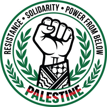 Palestinian Resistance and Solidarity Clenched Fist Emblem with Keffiyeh Pattern