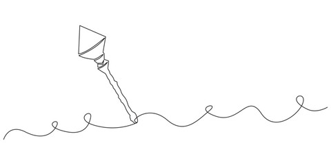 Magic wand linear drawn continuous icon. Magic staff black one line vector icon, continuous line drawing of magic wand with star head.one line drawing of magic wand for carnival event.single line pro. © Shovo