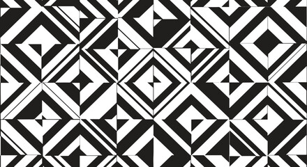 Seamless Abstract Geometric Op-Art Pattern: Monochrome Black and White Vector © RASNA