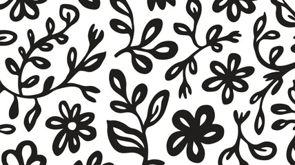 Fototapeta premium Abstract Halftone Wildflower Pattern Seamless Black and White Botanical Background